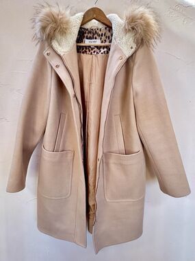 Nine West Parka Coat Jacket Faux Fur Trim Hood Pinkish-Beige Women's XL